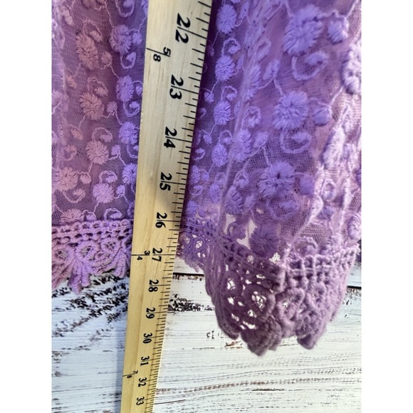 Vintage Y2K Lace Top Pink Purple Sheer L Embroidered Romantic Feminine Whimsical - Picture 3 of 8